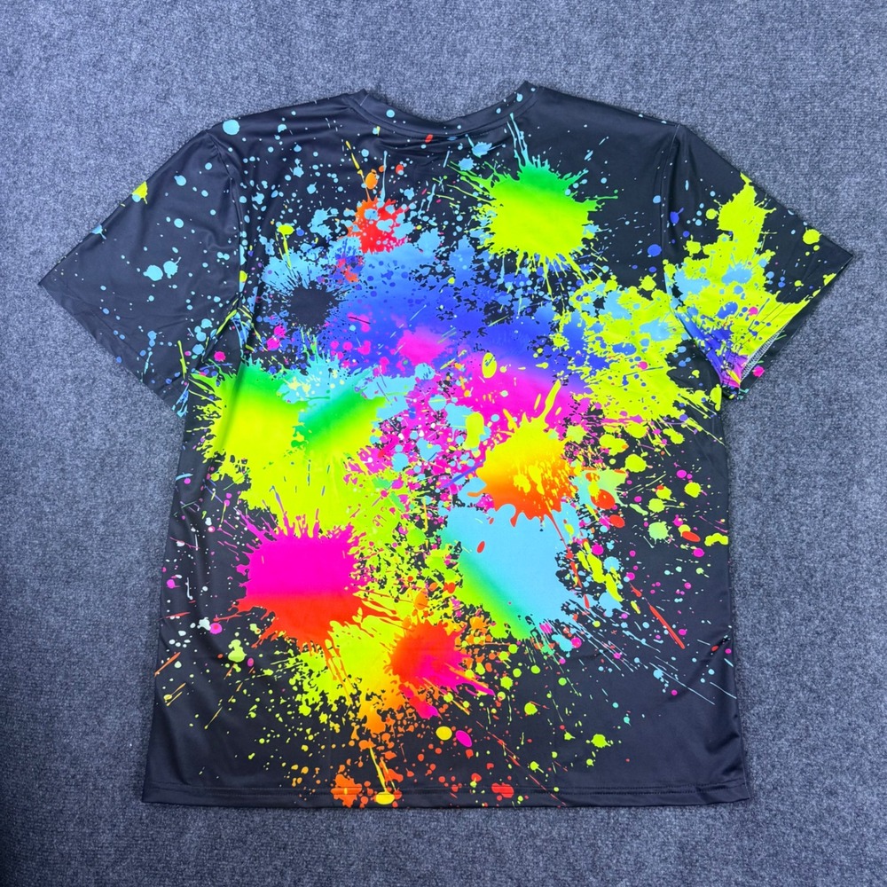 Mens XXL Bright Paint Splatter T-Shirt Neon Multi-Color Graphic Tee Short Sleeve